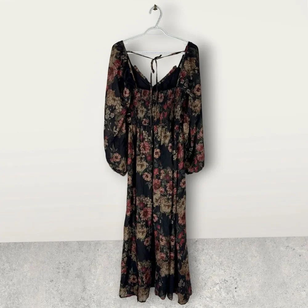Promesa NWT Wildflower Glen Floral Velvet Trimmed Maxi Dress Size M Boho Fairy - Picture 6 of 10